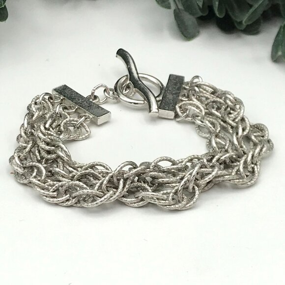 Vintage Style Silver Multi-Strand Twisted Chain Bracelet With Toggle Clasp - Picture 3 of 9